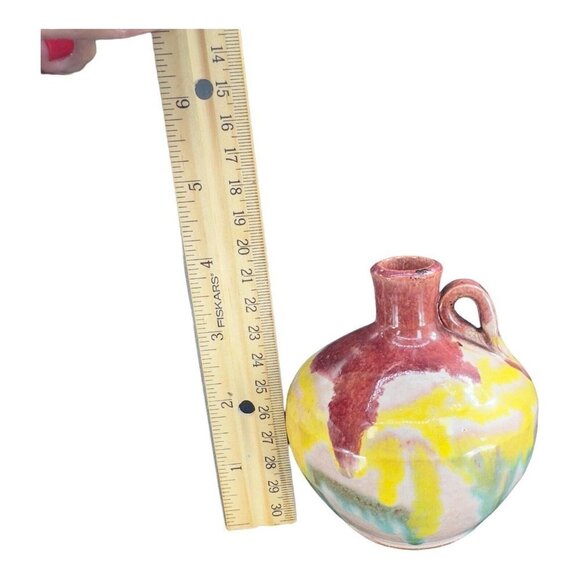 Mid Century Italian Art Pottery Vase Jug W Handle RedWare Multicolor Glaze VTG - Picture 8 of 15